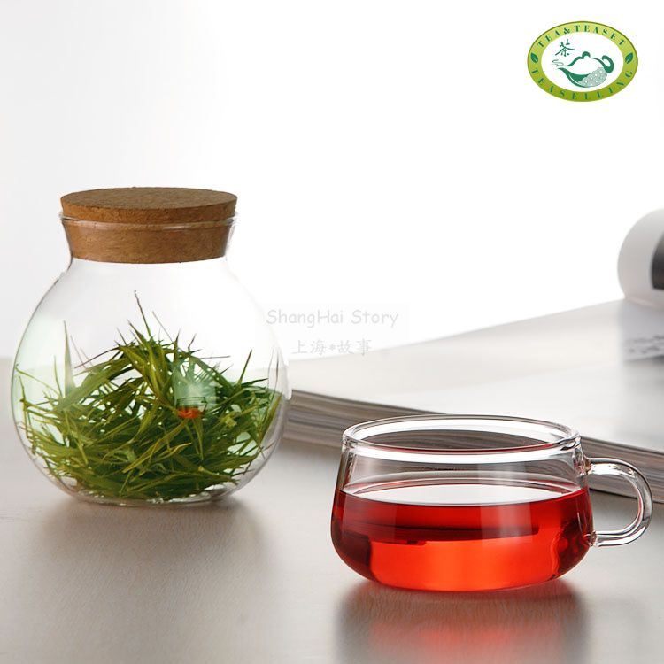 Glass Teapot with Infuser 500ml/17.5oz H05 + 2 Cups 200ml/7oz D01 Gift