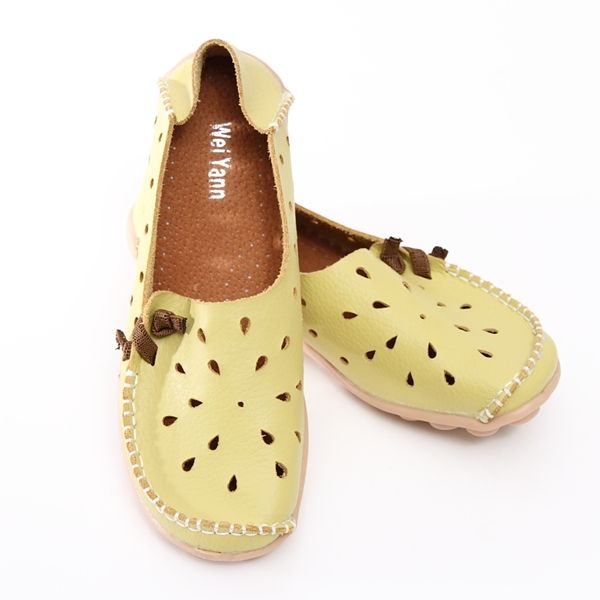 * New Womens Soft Leather Walking Flat Shoes Loafers Moccasin Lime