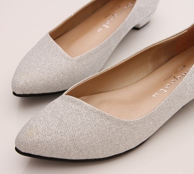 BN Womens Low Kitten Heels Pointed Toe Bling Bling Ballet Flats