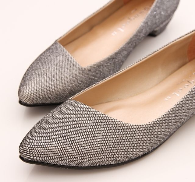 BN Womens Low Kitten Heels Pointed Toe Bling Bling Ballet Flats