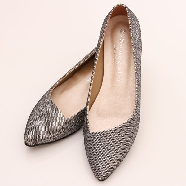 BN Womens Low Kitten Heels Pointed Toe Bling Bling Ballet Flats